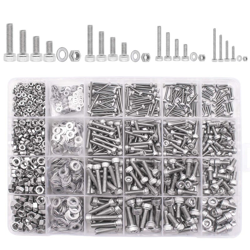 DYWISHKEY 1220 PCS M2 M3 M4 M5, 304 Stainless Steel Hex Socket Head Cap Bolts Screws Nuts Washers Assortment Kit with Hex Wrenches - Image 2